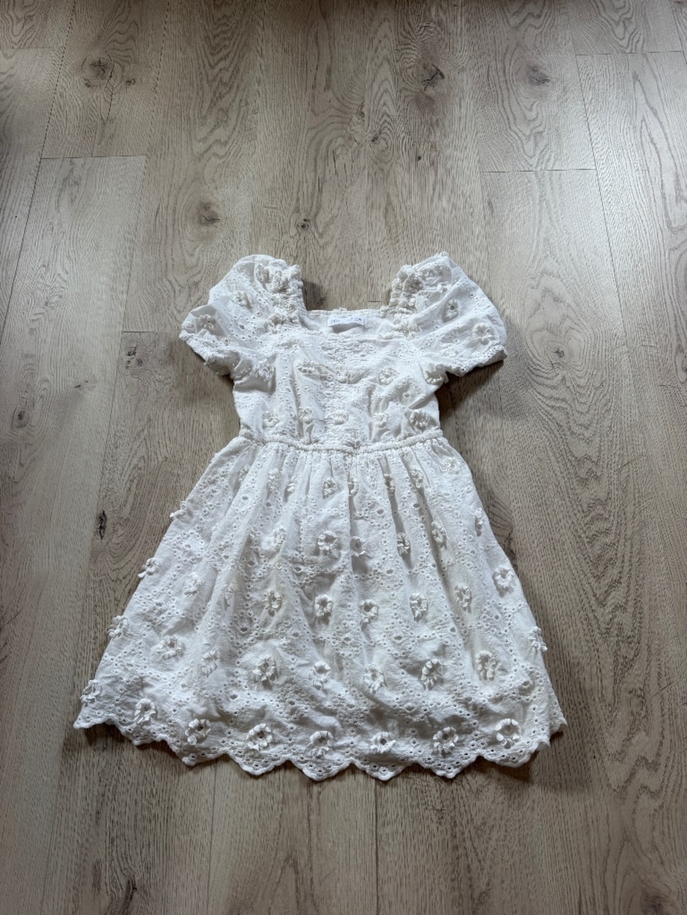 ZARA Girl Embroidered Floral Short Sleeve Dress White Sz. 10Y